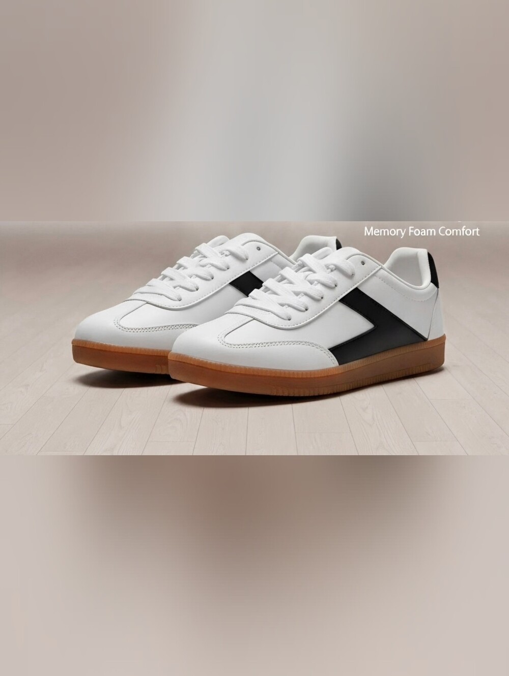 No Boundaries White and Black Low-Top Sneakers with Gum Sole